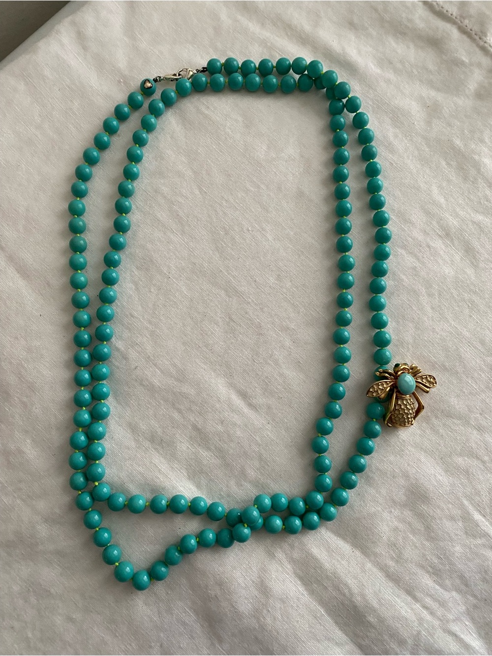Stella & Dot Turquoise Bead Necklace with Gold Bee Brooch